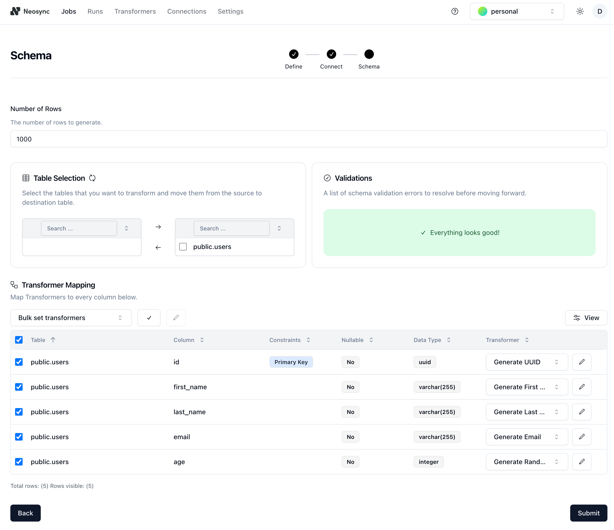 Define Neosync job schema